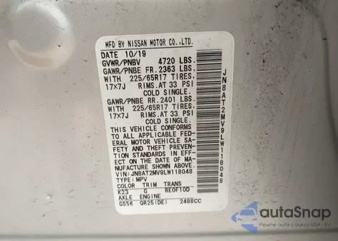 2020 Nissan Rogue Sv Intelligent Awd из США, поврежденный, VIN JN8AT2MV9LW118048